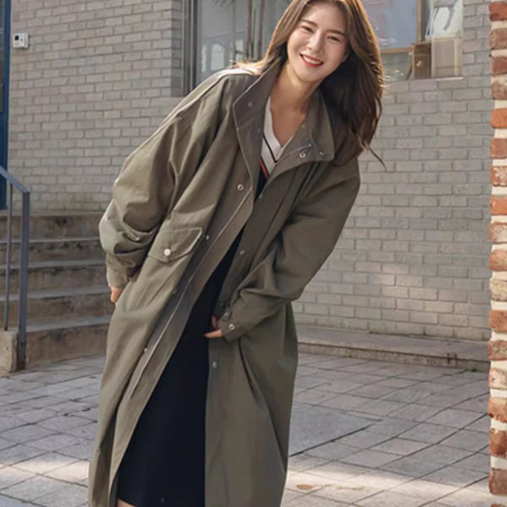 Women's Long Oversize Windbreaker in Utility Look with Flap Pockets Mune Fashion