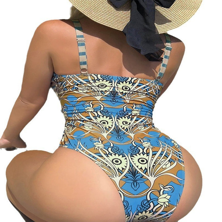 Women's one-piece swimsuit with modern wrap design and floral pattern Mune Fashion