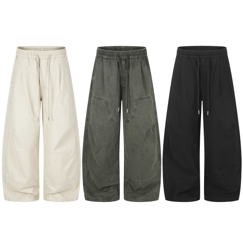 Ladies Wide Cropped Cargo Pants with Elastic Waistband, Drawstring and Patch Pockets Mune Fashion