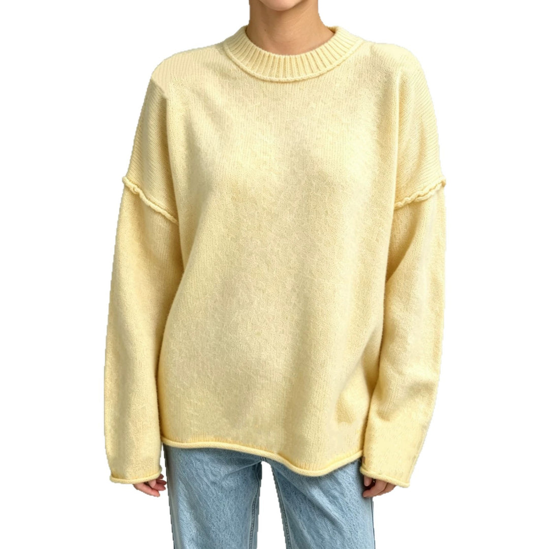 Women Oversize Boxy Sweater with short stand-up collar and decorative edge seam Mune Fashion