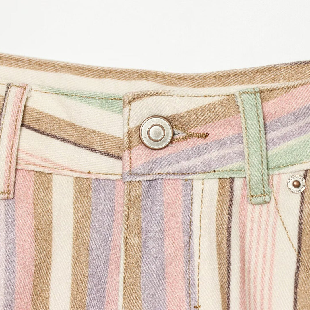 Ladies Wide High-Waist Jeans with Long Stripe Pattern Mune Fashion
