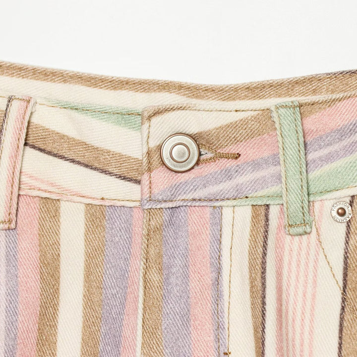 Ladies Wide High-Waist Jeans with Long Stripe Pattern Mune Fashion