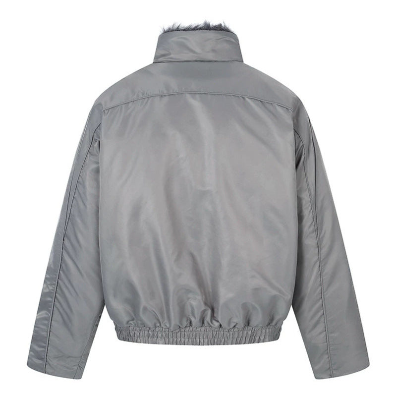 Women's padded bomber jacket with high stand-up collar, faux fur lined collar and zippered pockets Mune Fashion