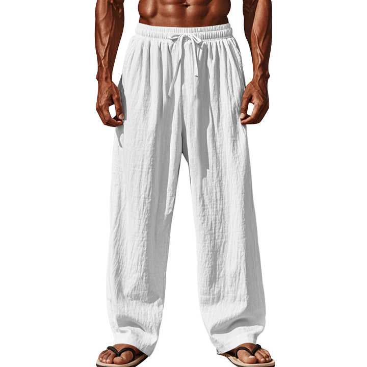 Men's airy beach trousers made of cotton-linen with drawstring and side pockets Mune Fashion
