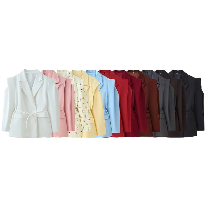Women's Tailored One-Button Blazer with Tied Belt and Shoulder Cut-Out Mune Fashion