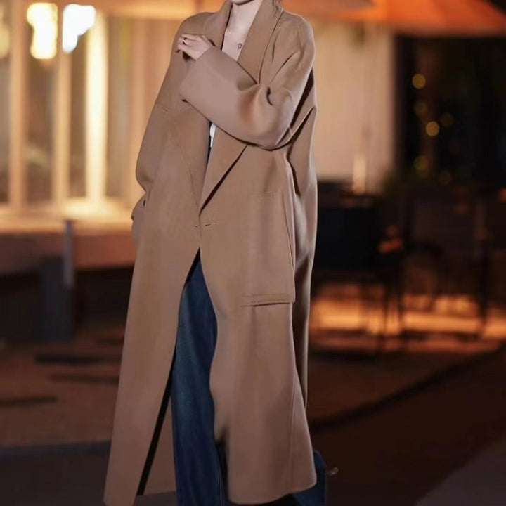 Women's Oversized Wool Blend Coat with Open Cut and Deep Inset Pockets Mune Fashion