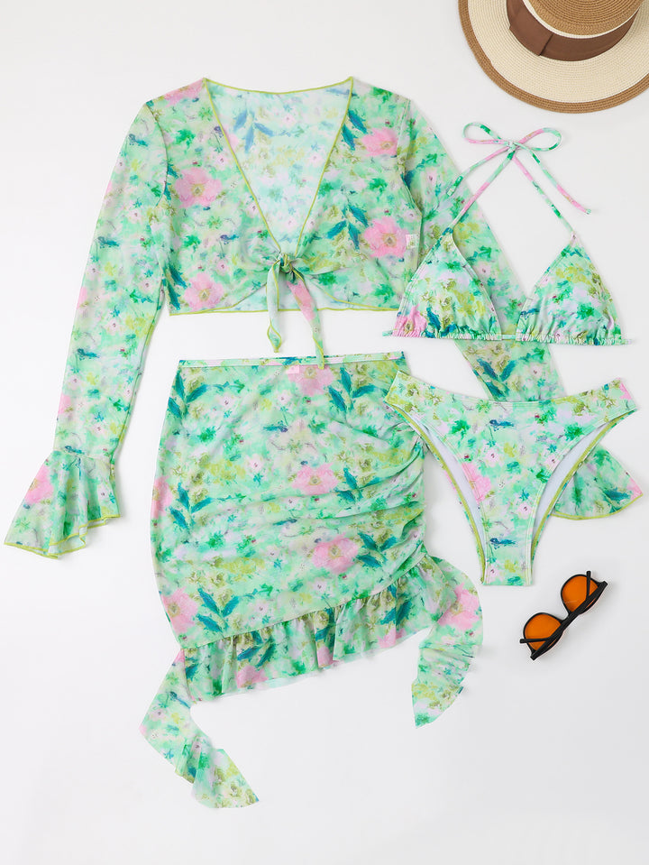 Women Blouse Swimsuit with Colorful Flower Pattern Mune Fashion