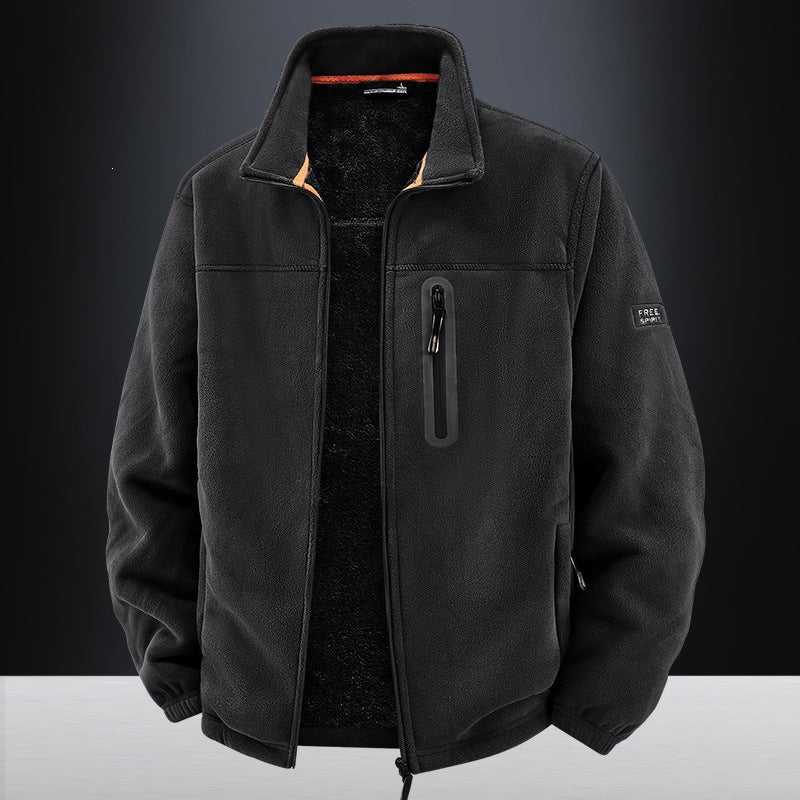 Men's Thermal Fleece Outdoor Jacket with Teddy Lining, Chest Zip & Windproof Surface Mune Fashion