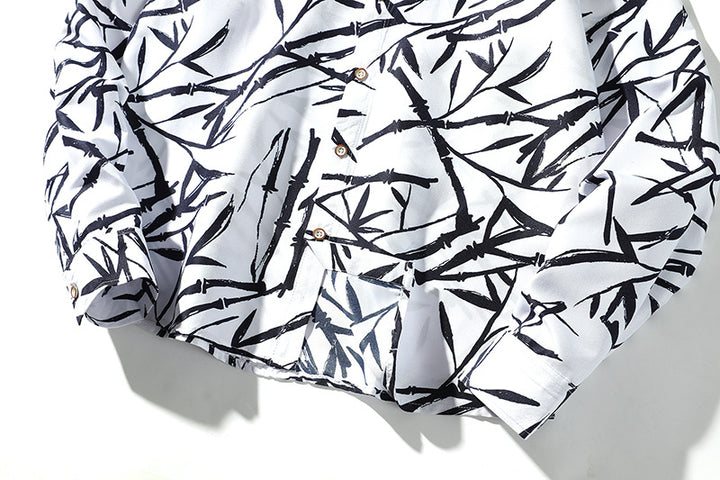Men's loose-fitting shirt with all-over bamboo print and Kent collar Mune Fashion