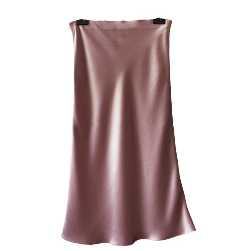 Women Elegant Satin Midi Skirt Mune Fashion