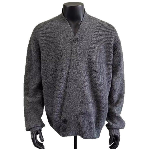 Men's chunky knit cardigan in oversized cut with shawl collar and asymmetrical 3-button placket Mune Fashion