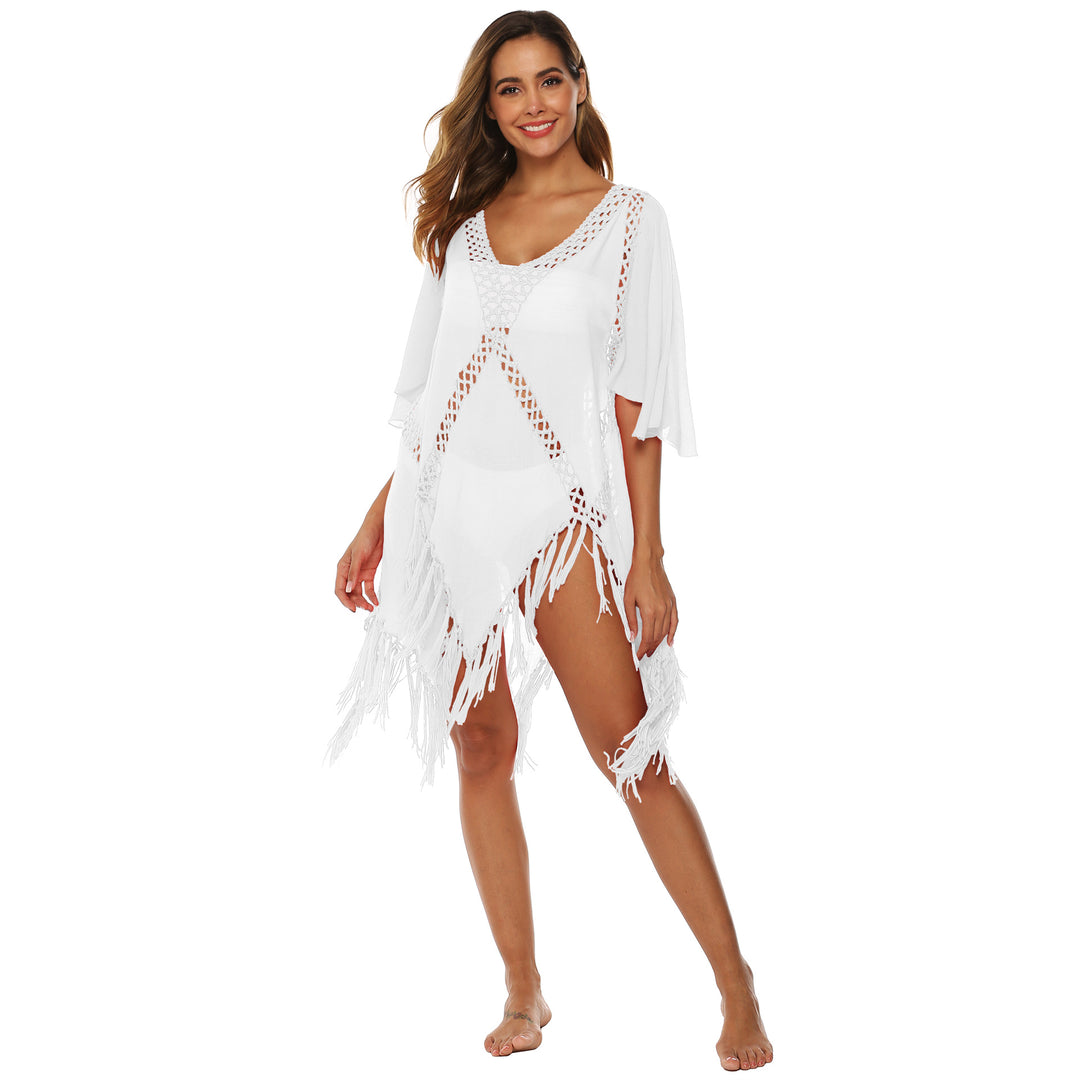Women's elegant crochet beach cover-up with fringes Mune Fashion