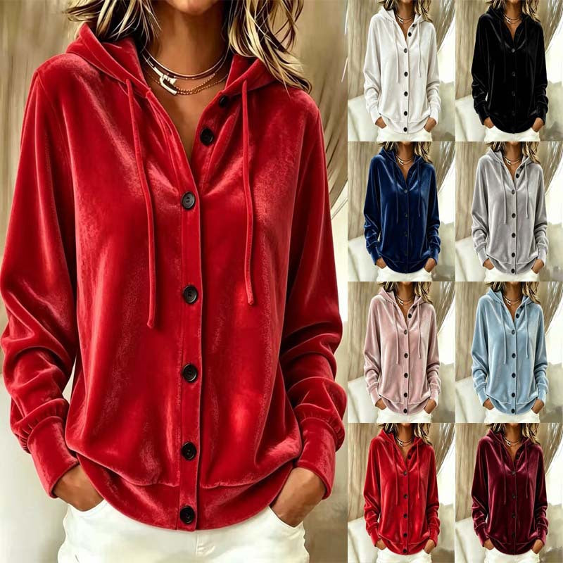 Women's Oversized Velvet Hooded Jacket with Elastic Hem and Wide Sleeves Mune Fashion