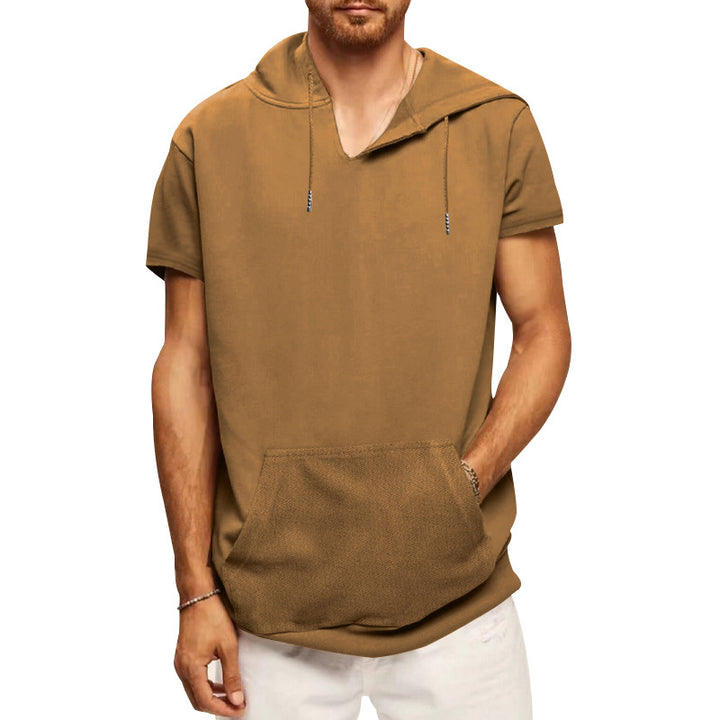 Men's casual short-sleeve hoodie shirt in a loose fit with kangaroo pocket and drawstring Mune Fashion