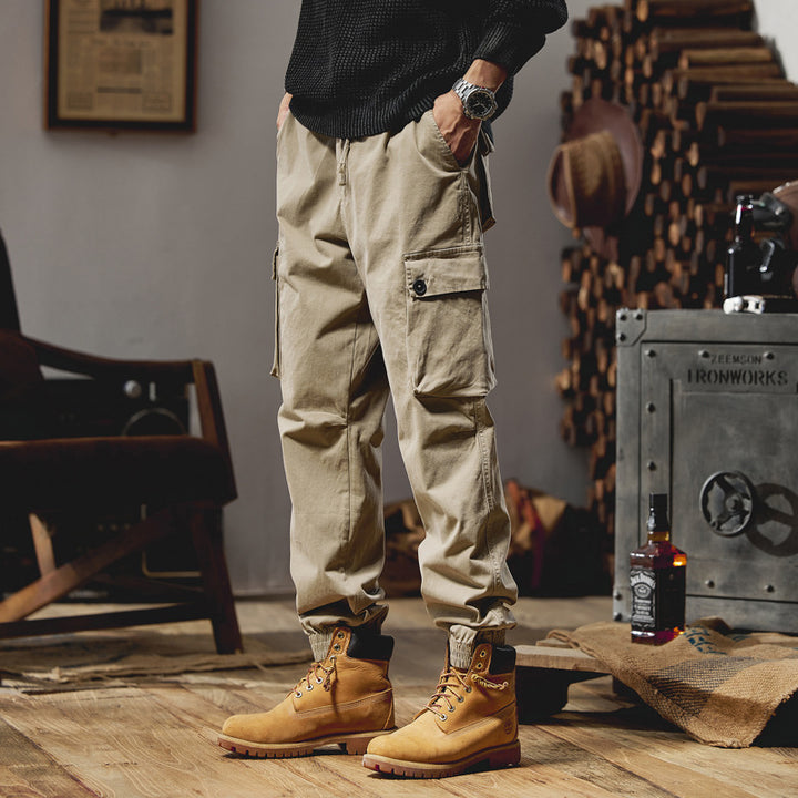 Herren Lässige Canvas-Cargojogginghose mit elastischem Saum, Klapp‑Cargo‑Taschen und verstärkten Knien Mune Fashion