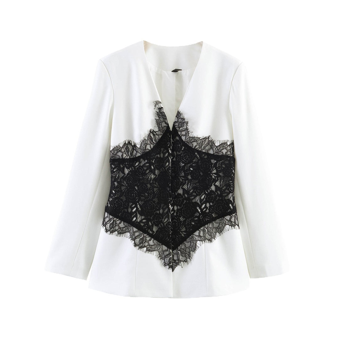 Women Tailored Blazer with Lace Corset Trim Mune Fashion