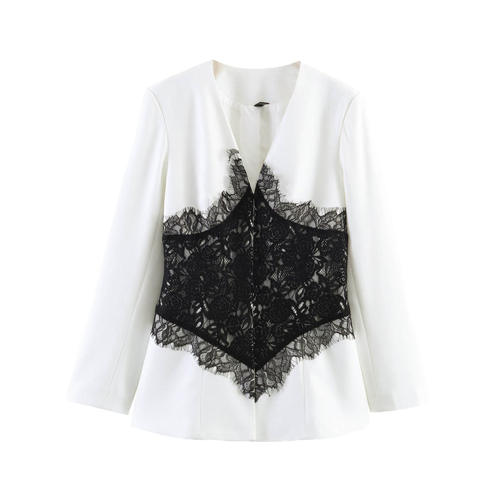 Women Tailored Blazer with Lace Corset Trim Mune Fashion