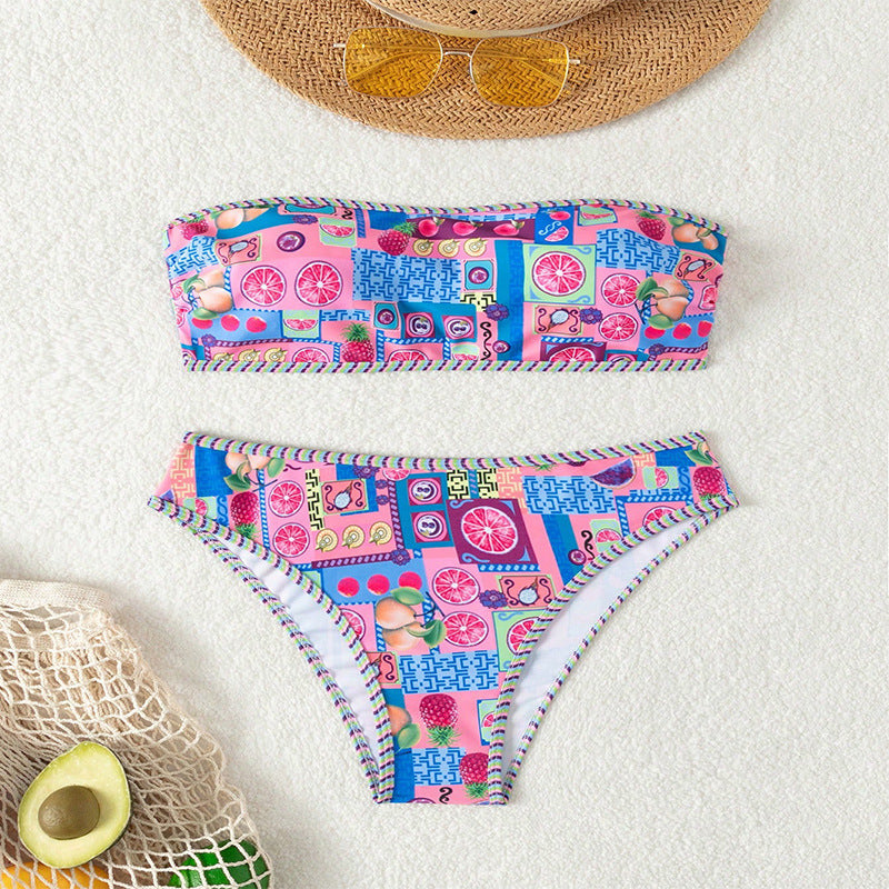 Women's Bandeau Bikini with Colorful Fruit Pattern Mune Fashion