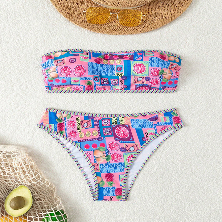 Women's Bandeau Bikini with Colorful Fruit Pattern Mune Fashion