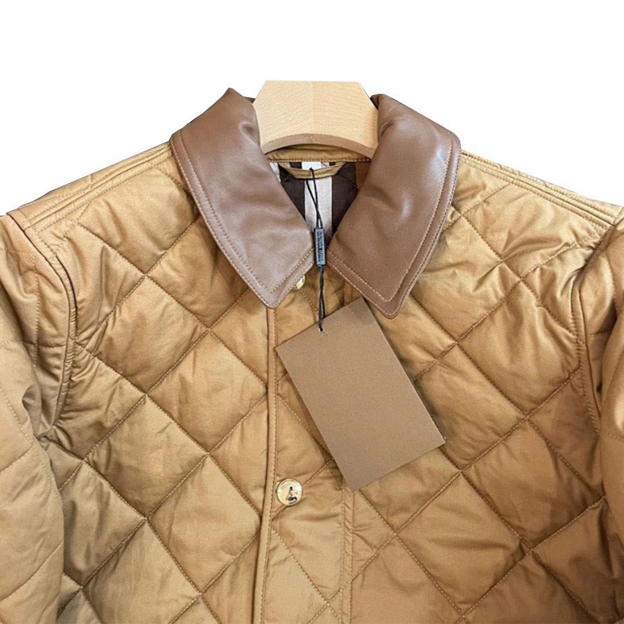Women's quilted transitional jacket with leather collar and snap button closure Mune Fashion