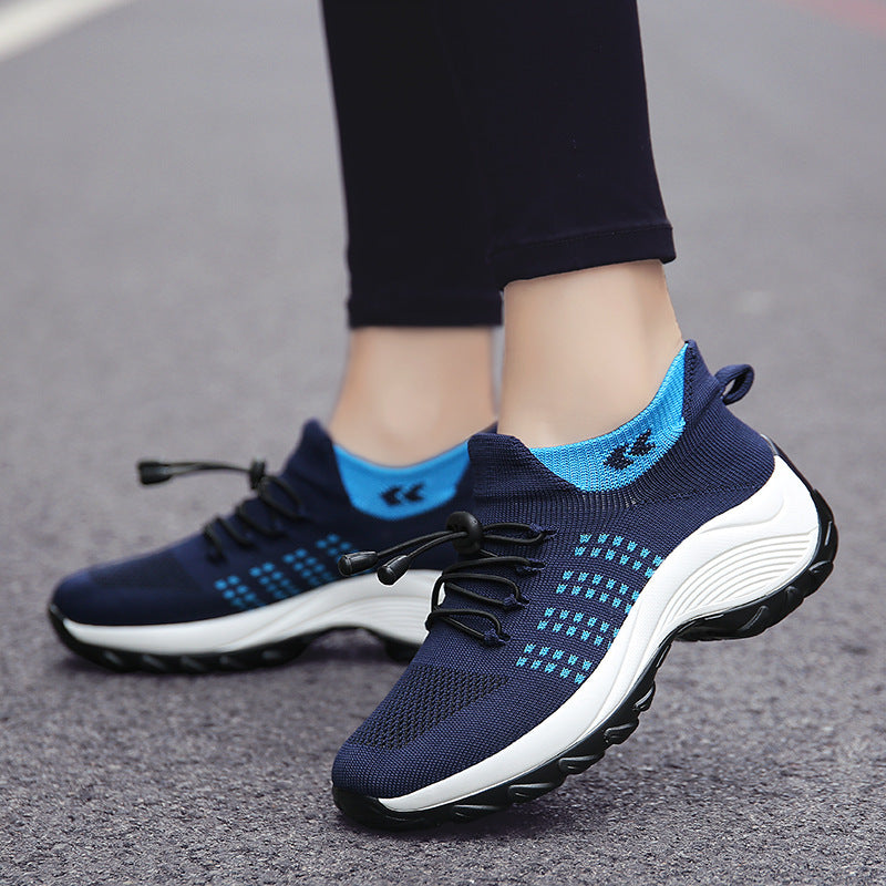 Women's knitted slip-on sneakers with quick lace, elastic shaft, and shock-absorbing platform sole Mune Fashion