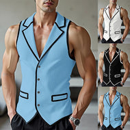 Men's sleeveless tailored jersey vest with notched lapel and contrast piping Mune Fashion