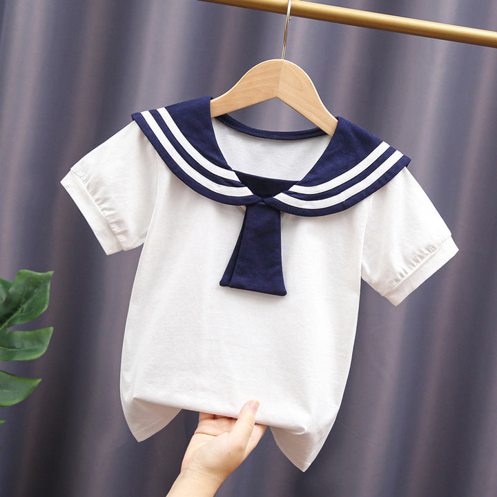 Girl's sailor blouse with classic collar and decorative stripes Mune Fashion