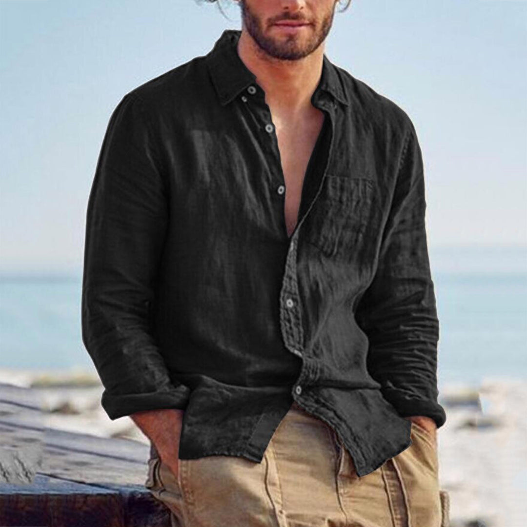 Men's linen shirt with chest pocket and casual beach fit Mune Fashion