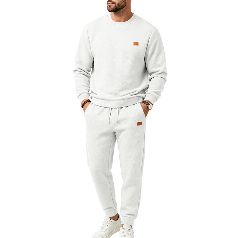 Men's leisure jogging suit made of textured fleece with round neckline and drawstring waistband Mune Fashion