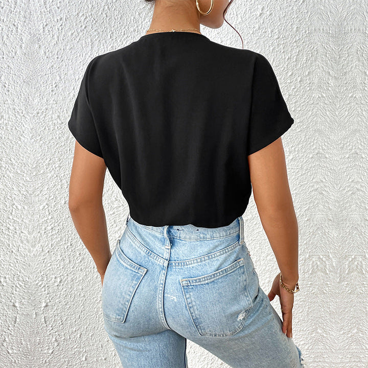 Ladies Body with Elegant Wrap Look and Short Sleeves Mune