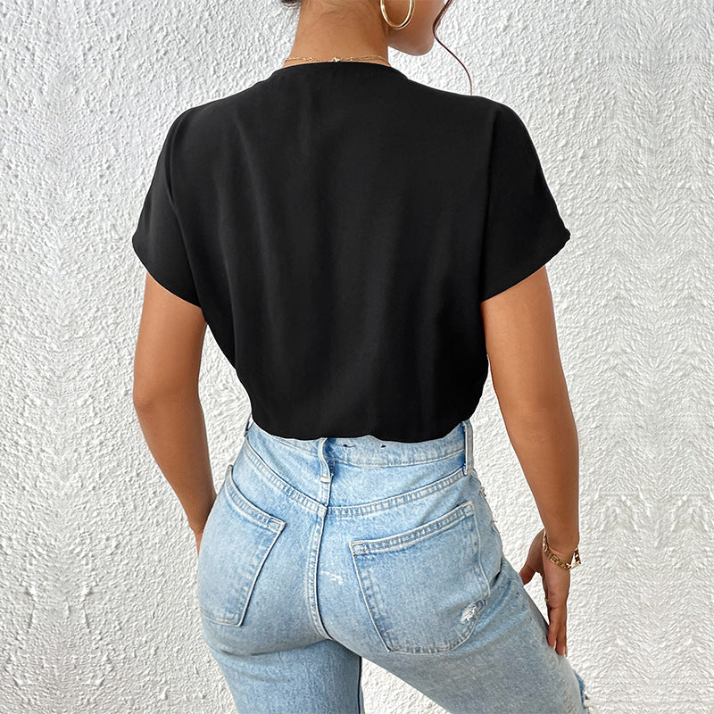 Ladies body with elegant wrap look and short sleeves Mune Fashion