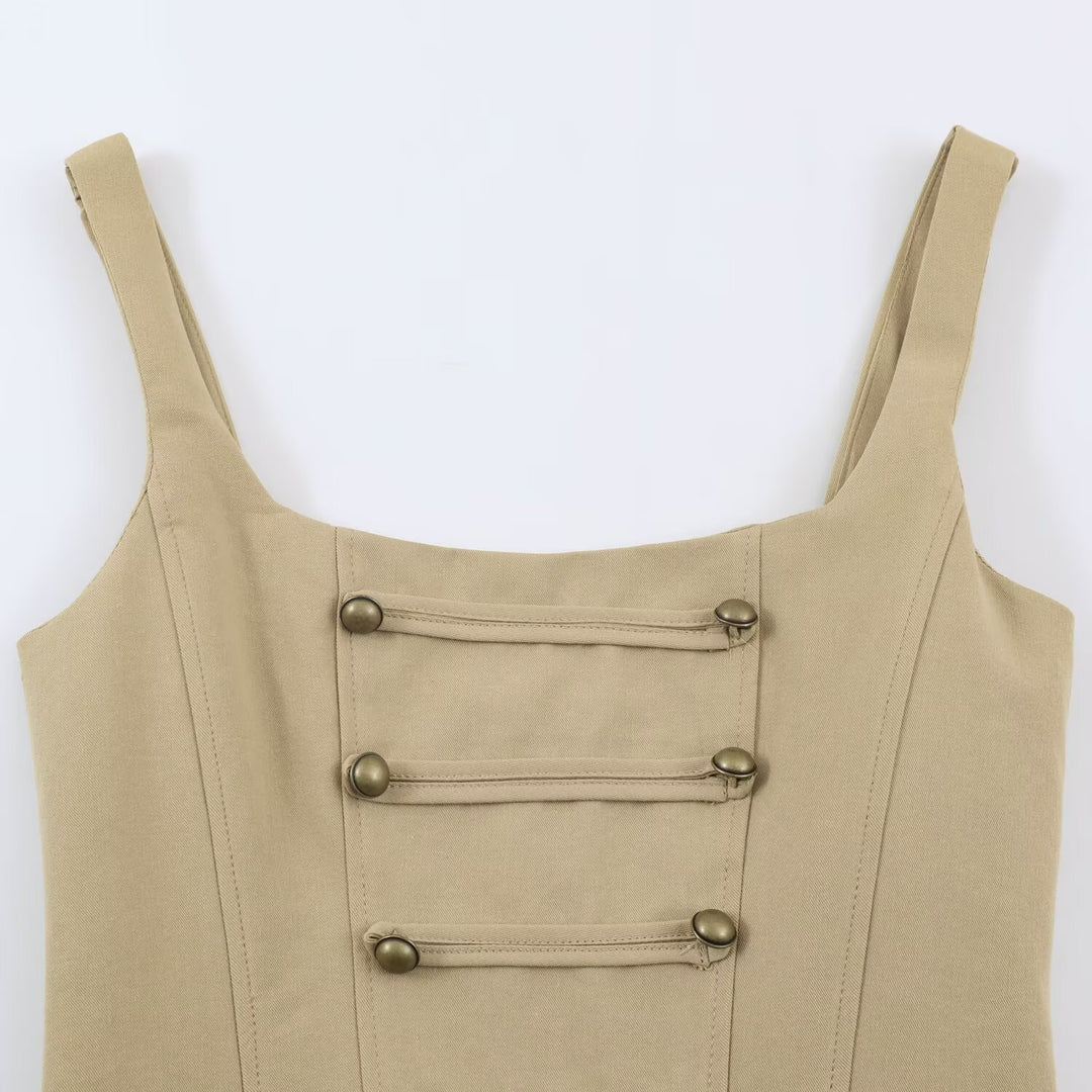Women's Fitted Corset Top with Decorative Button Placket and Princess Seams Mune Fashion
