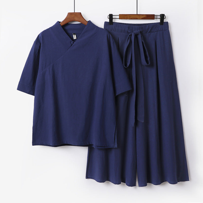 Women's Loose Kimono Loungewear Set with V-Neck and Culotte Pants Mune Fashion