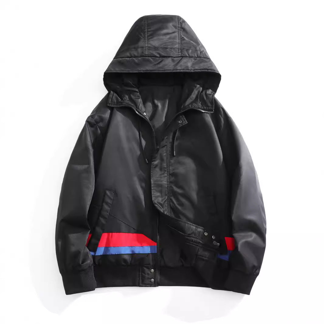Men's hooded bomber jacket in an urban retro look with contrast stripes, wind-resistant exterior, and ribbed cuffs Mune Fashion