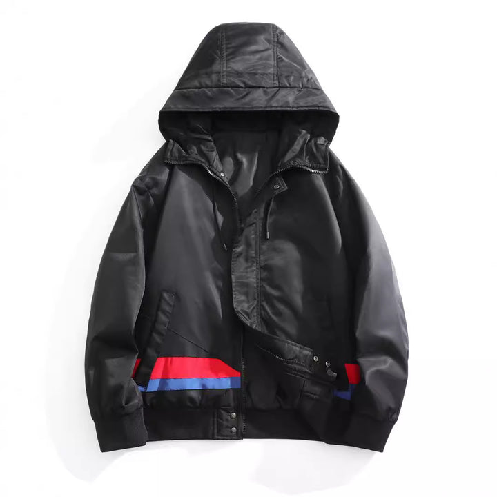 Men's hooded bomber jacket in an urban retro look with contrast stripes, wind-resistant exterior, and ribbed cuffs Mune Fashion