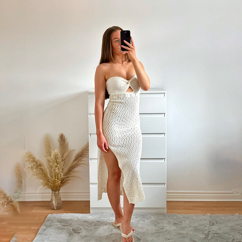 Women crocheted maxi dress with open back part Mune Fashion