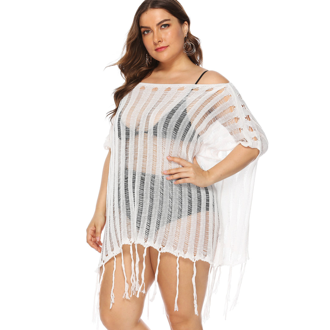 Women airy crochet beach cover-up with trendy fringes Mune Fashion