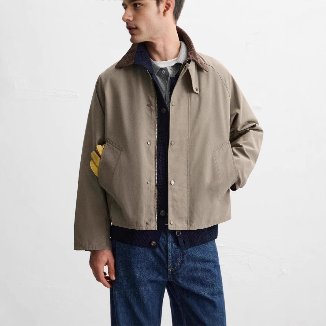 Men's Short Jacket with Cord Collar, Zipper and Raglan Sleeves Mune Fashion