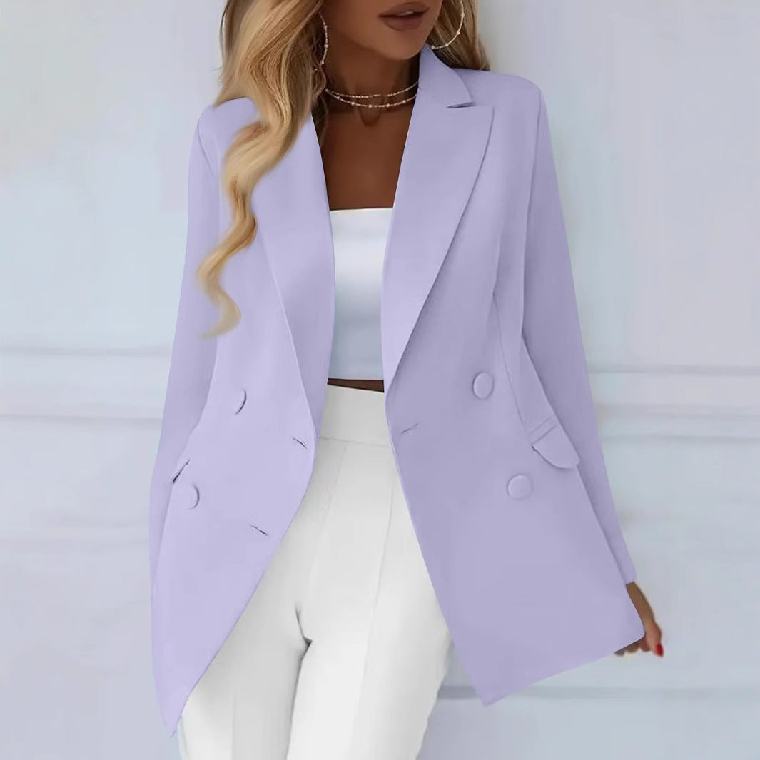 Women Elegant tailored long blazer with fabric-covered buttons Mune Fashion