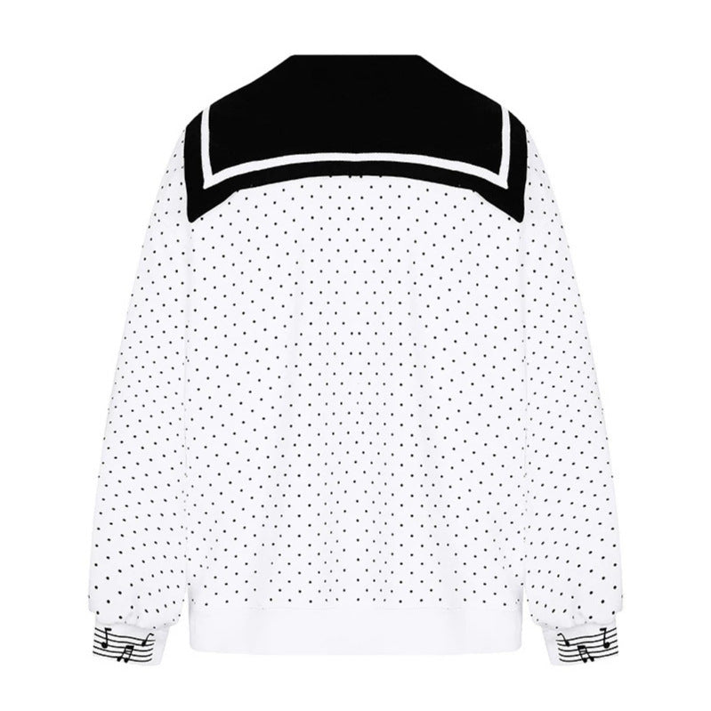 Women's zip-up sweat jacket in sailor style with bow collar, polka dot and music motif Mune Fashion