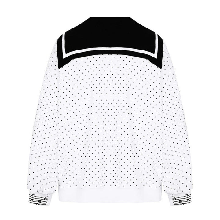 Women's zip-up sweat jacket in sailor style with bow collar, polka dot and music motif Mune Fashion