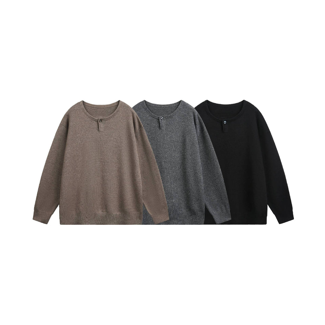 Women's Oversized Knit Sweater with Button Detail at Crew Neck Mune Fashion