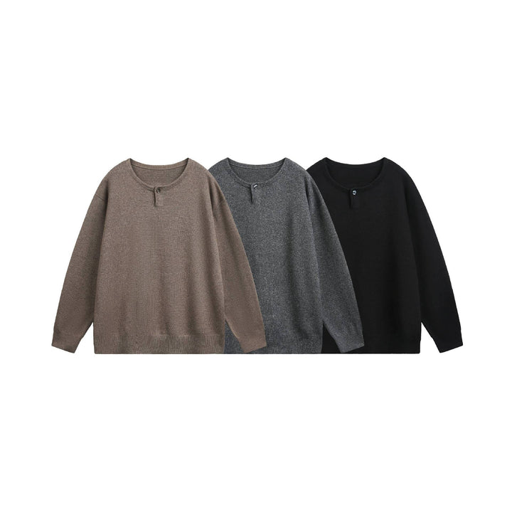 Women's Oversized Knit Sweater with Button Detail at Crew Neck Mune Fashion