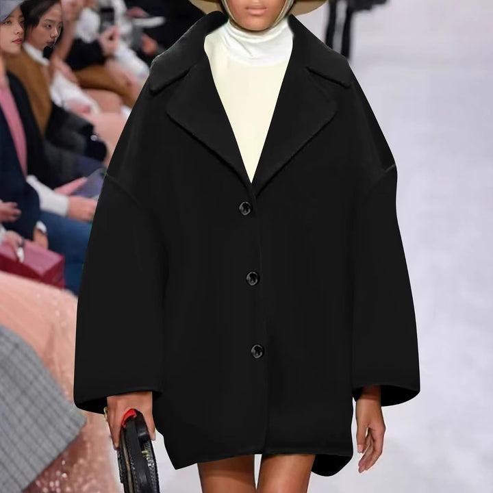 Women's Oversized Short Coat with Wide Lapels and Button Closure Mune Fashion