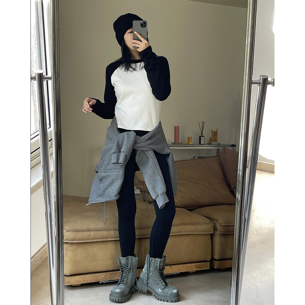 Women's Contrast Raglan Long Sleeve Shirt made of Cotton Jersey, Tailored Fit Mune Fashion
