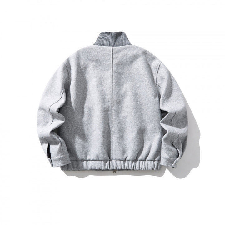 Unisex Boxy-Wool Blend Jacket with Stand-Up Collar and Elastic Hem Mune Fashion