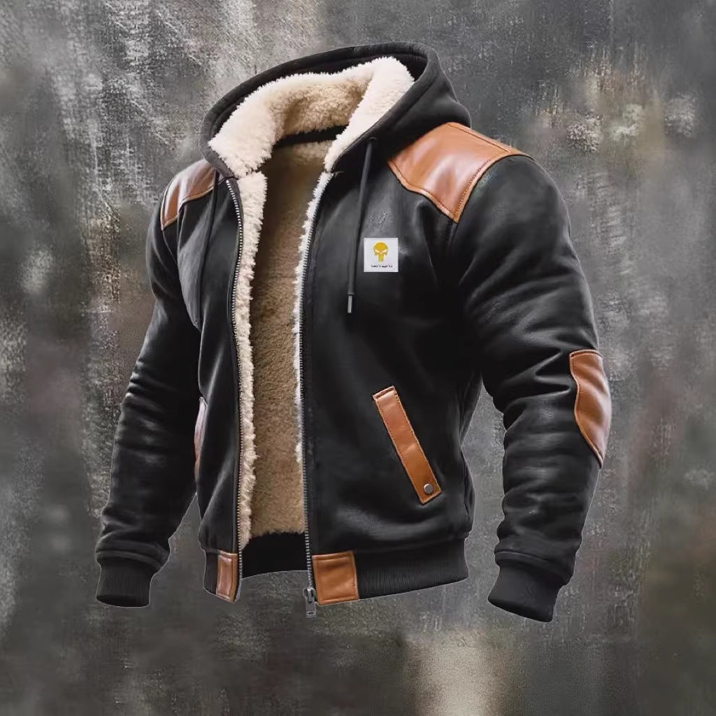 Men's padded bomber jacket with hood, teddy lining and contrast trims Mune Fashion