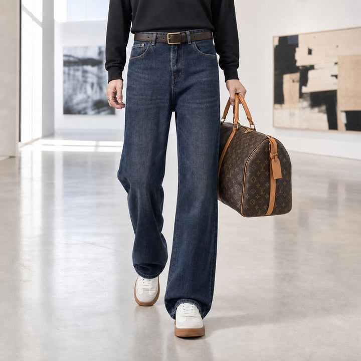 Men's loose-fitting five-pocket jeans with a high waist and vintage wash Mune Fashion