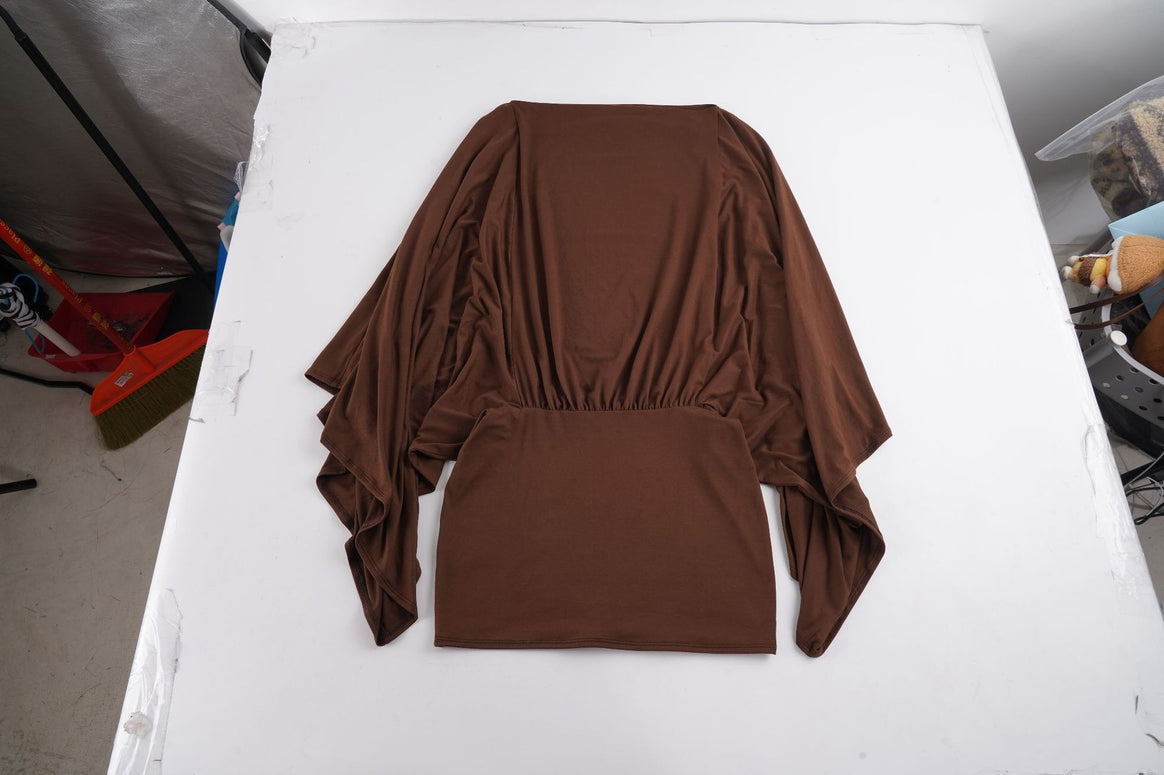 Women's asymmetrical one-shoulder tunic with batwing sleeves and fitted waistband Mune Fashion