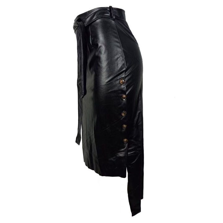 Women's Tailored Pencil Skirt in Faux Leather with Tie Belt Mune Fashion